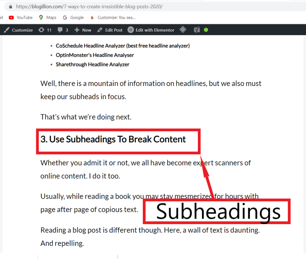 subheadings must have keywords