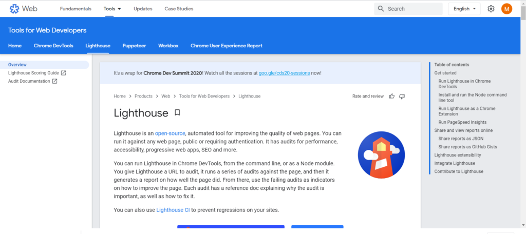 lighthouse tool for Page Experience Update