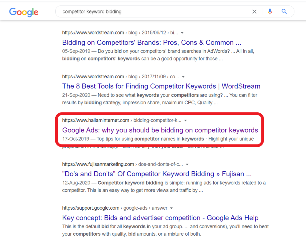 bidding competitor keywords