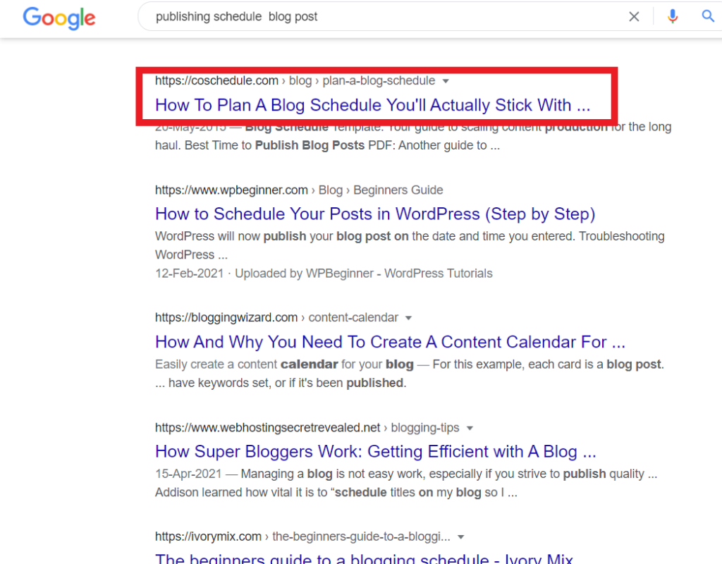 blog post publishing schedule