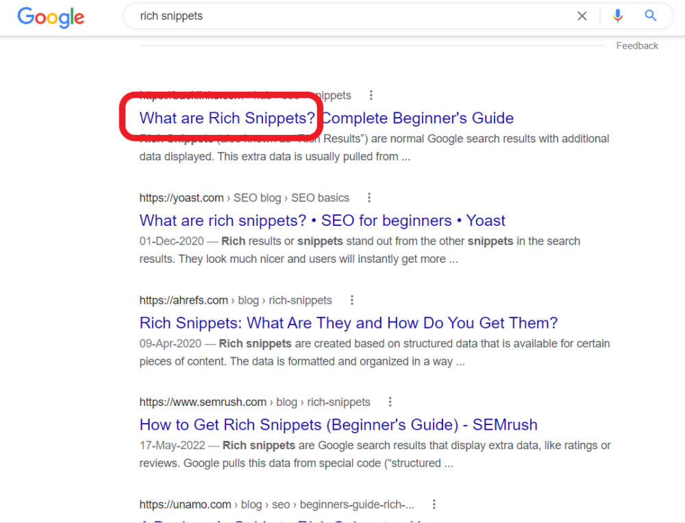 rich snippet from  blogging 